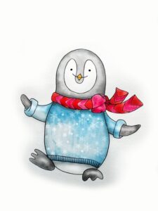 penguin, bird, watercolor, north pole, cold, animals, cheerful, cute, artist, history, north, cartoony, funny, for children, illustration, story, nature, baby illustrations, children's artists